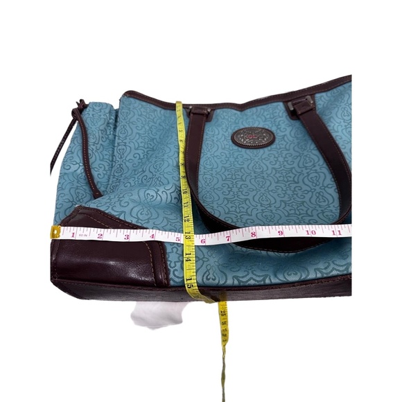 Reba Teal & Dark Brown Trim Patterned Zip Tote/Carry All Timeless Elegance - Picture 9 of 15